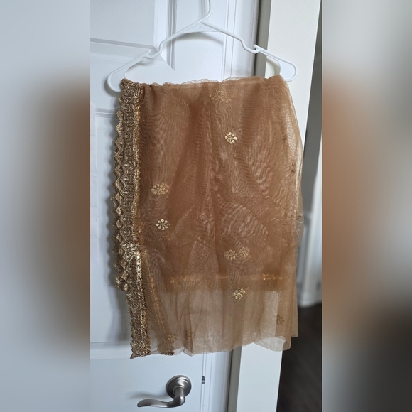 Golden Brown Net Embroidered Lehenga Choli - Picture 13 of 13